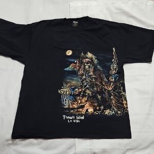 Treasure Island Las Vegas Pirate All Over Graphic T-Shirt XXL Black Skulls